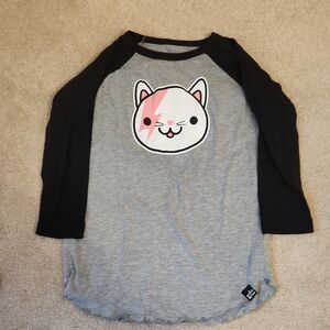 Kids Gray and Black Cat Graphic Raglan Tee